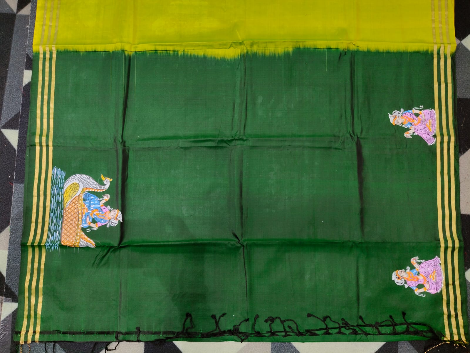 Mehendi Green Buttle Green Boita Bandan Theme Pattachitra Kanjeeveram Silk Saree