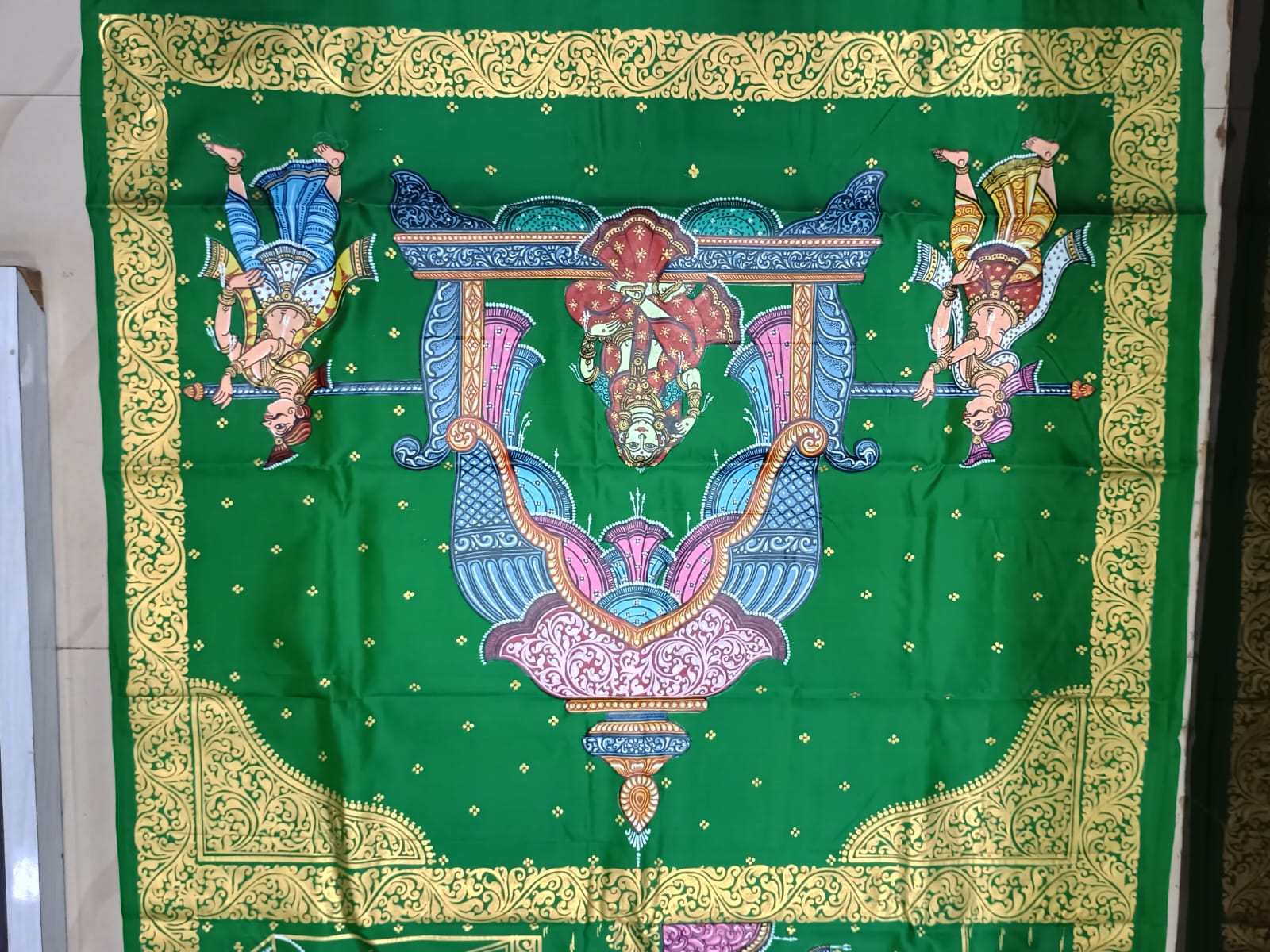 Green Marriage Theme Pattachitra Kanjeeveram Silk Saree