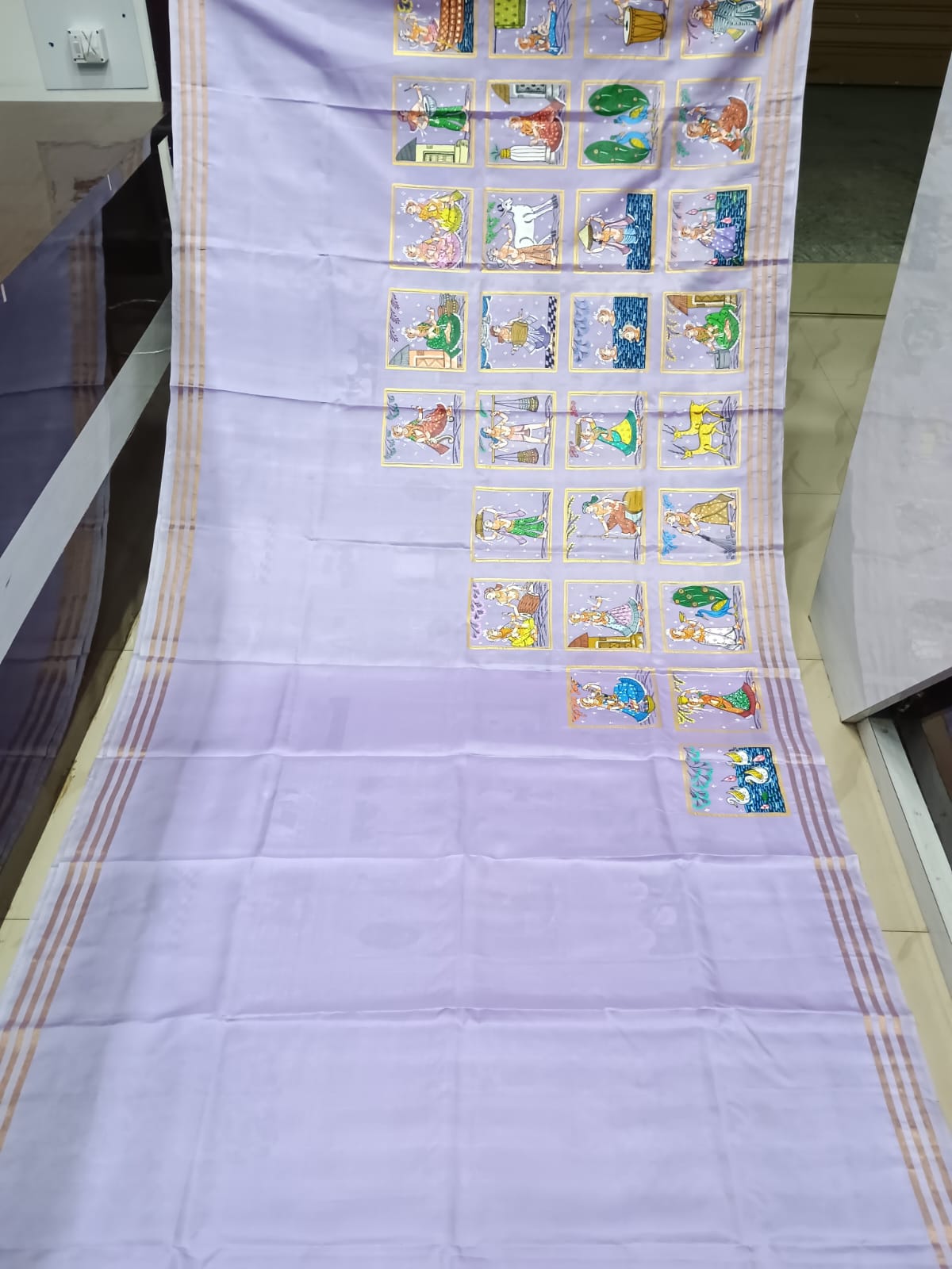 Lavender Red Small Box Boita Theme Pattachitra Kanjeeveram Silk Saree