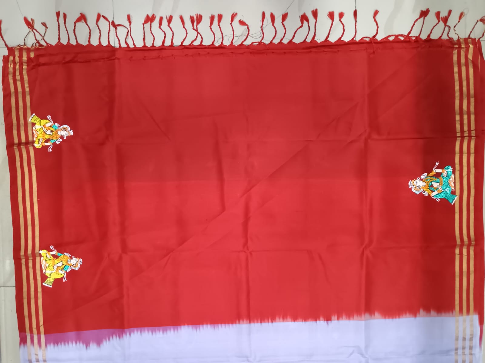 Lavender Red Small Box Boita Theme Pattachitra Kanjeeveram Silk Saree