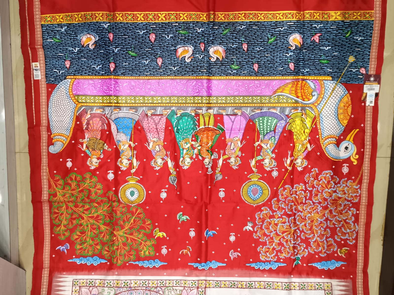White Red Big Box Boita Theme Pattachitra Sambalpuri Silk Saree