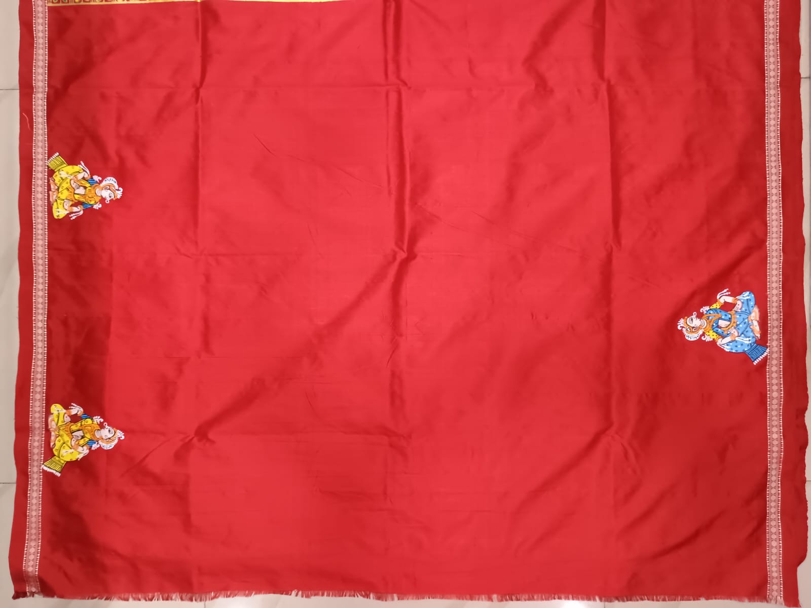 White Red Big Box Boita Theme Pattachitra Sambalpuri Silk Saree