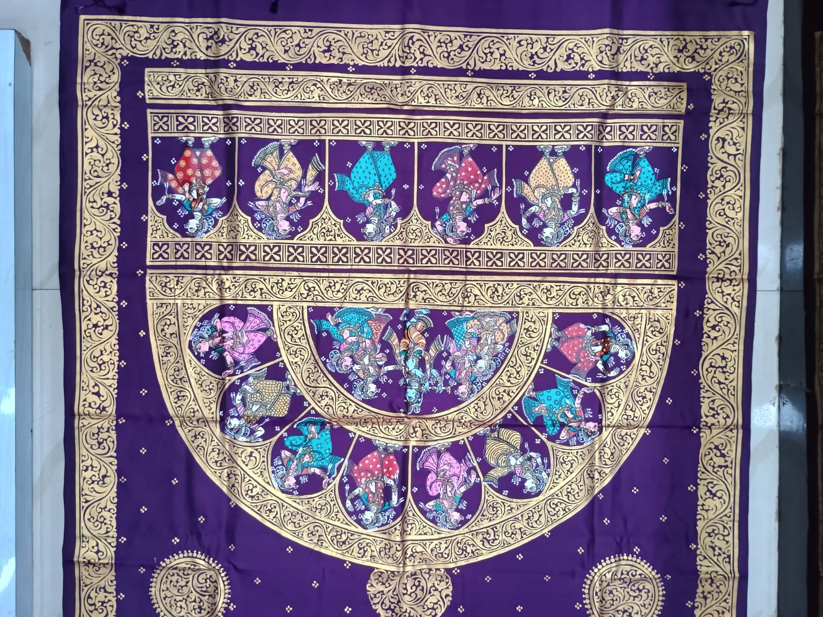 Purple Ardha Chandra Theme Pattachitra Kanjeeveram Silk Saree