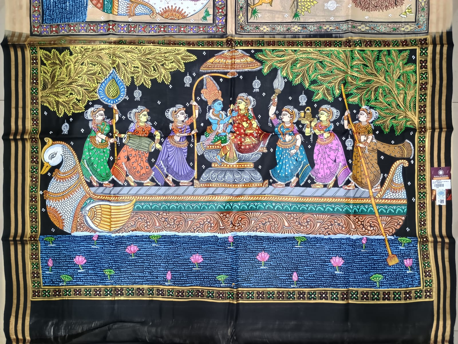 Creame Black All Festival Theme Pattachitra Kanjeeveram Silk Saree