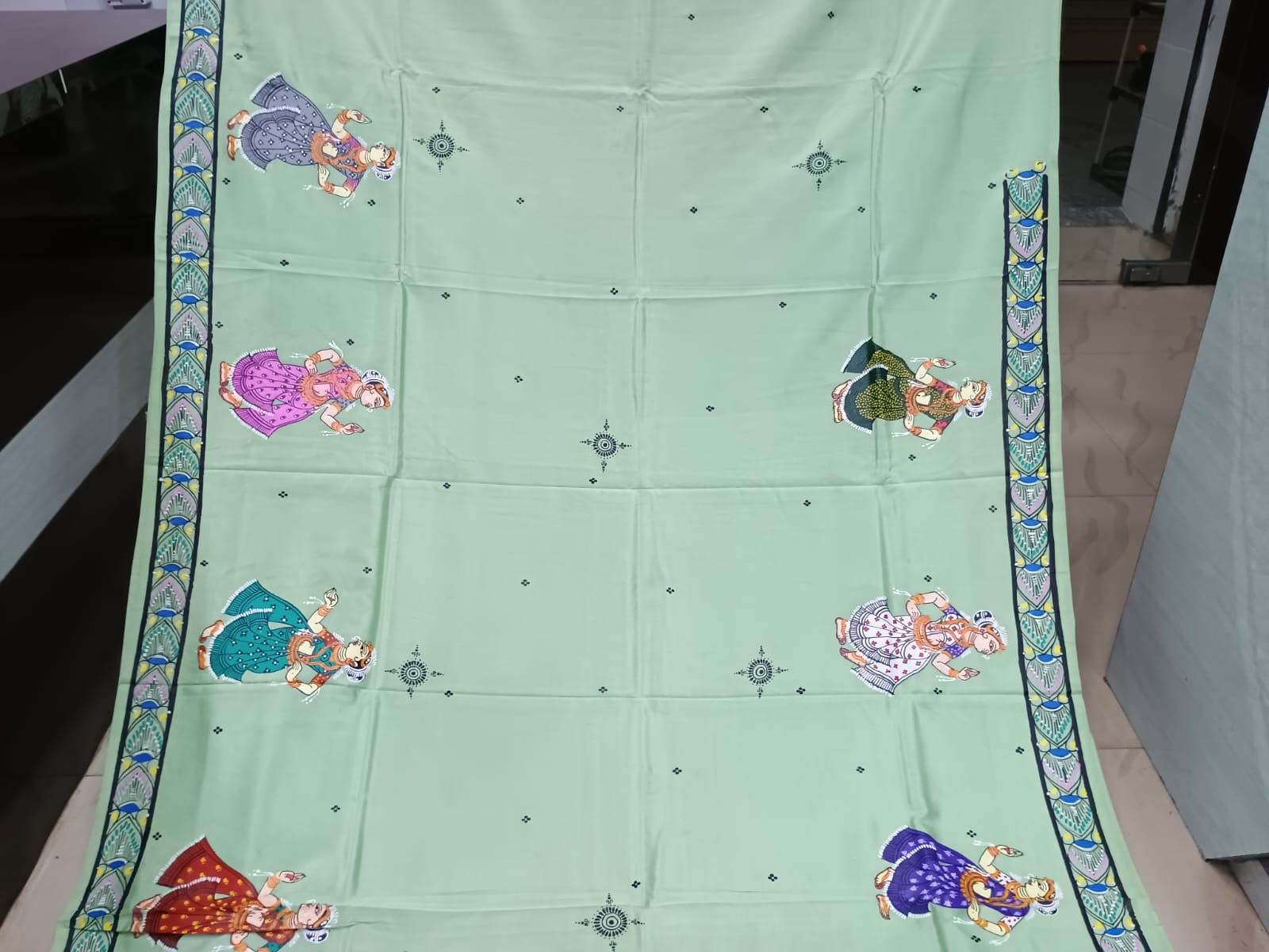 Aqua Mathura Vijay Theme Pattachitra Khadi Silk Saree