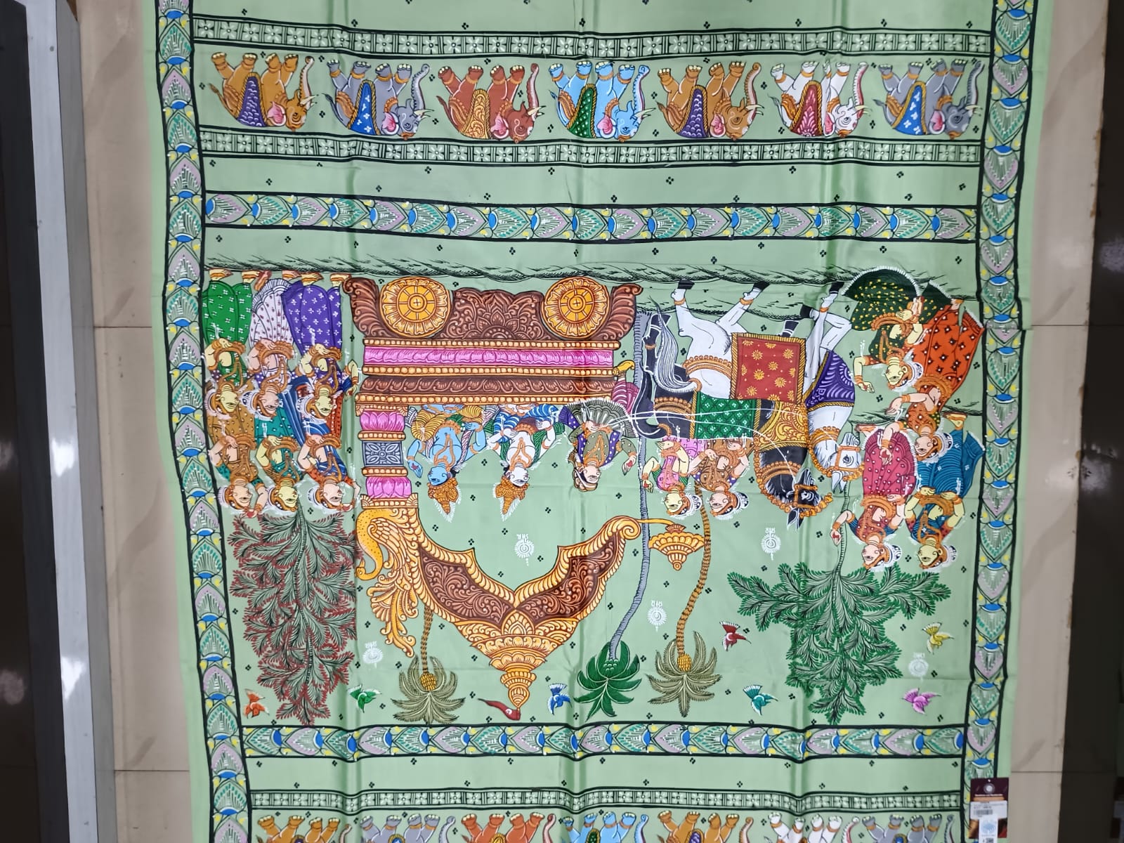 Aqua Mathura Vijay Theme Pattachitra Khadi Silk Saree