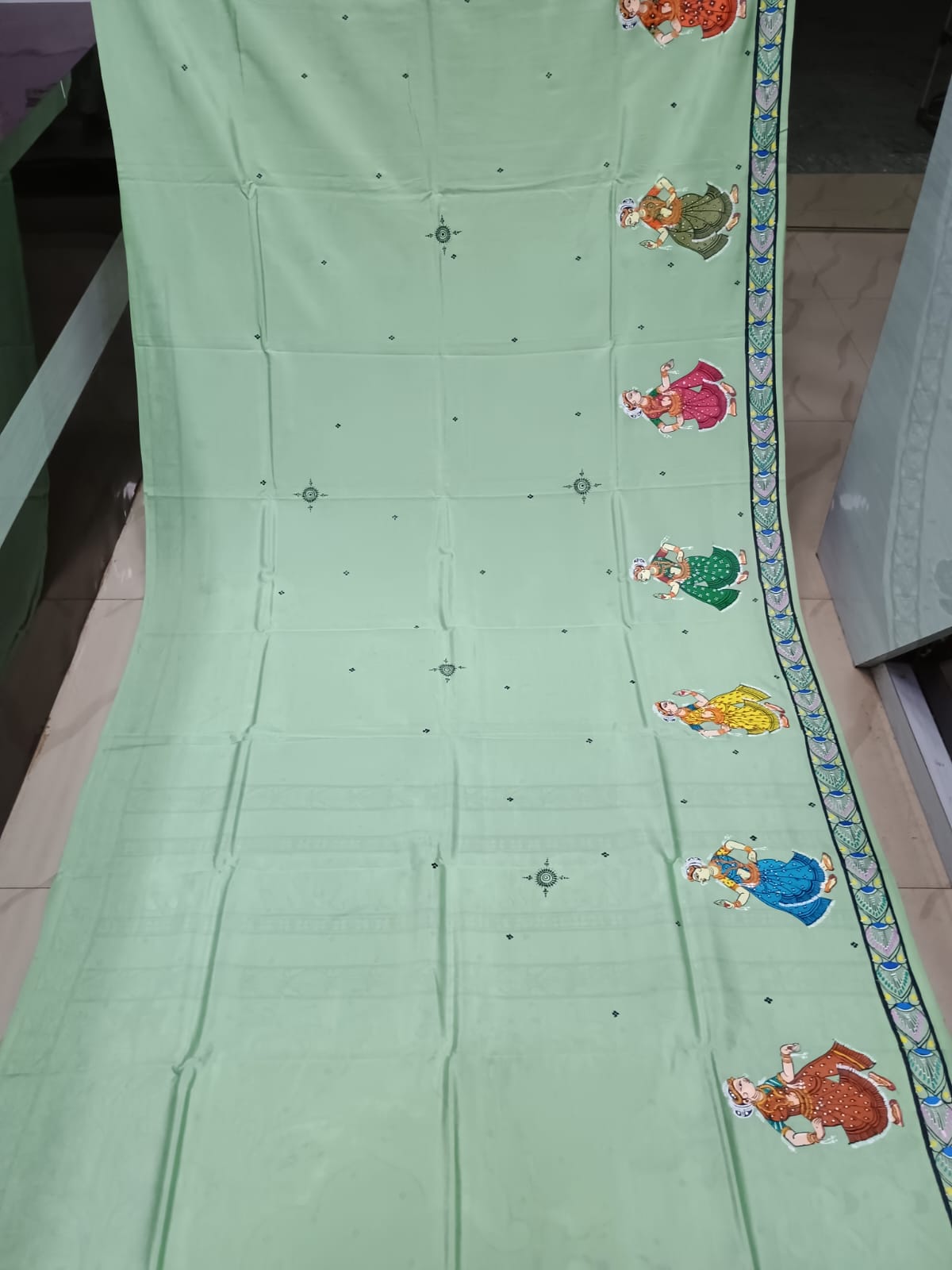 Aqua Mathura Vijay Theme Pattachitra Khadi Silk Saree
