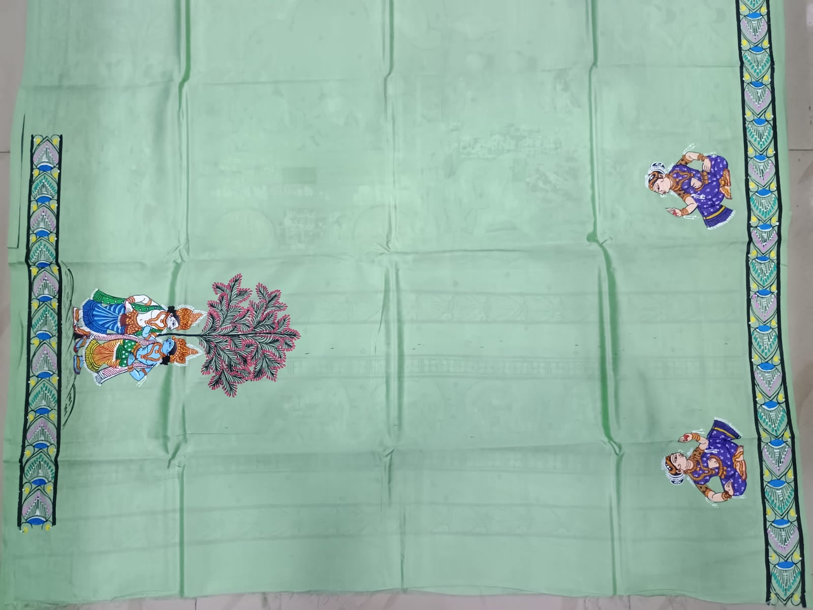 Aqua Mathura Vijay Theme Pattachitra Khadi Silk Saree