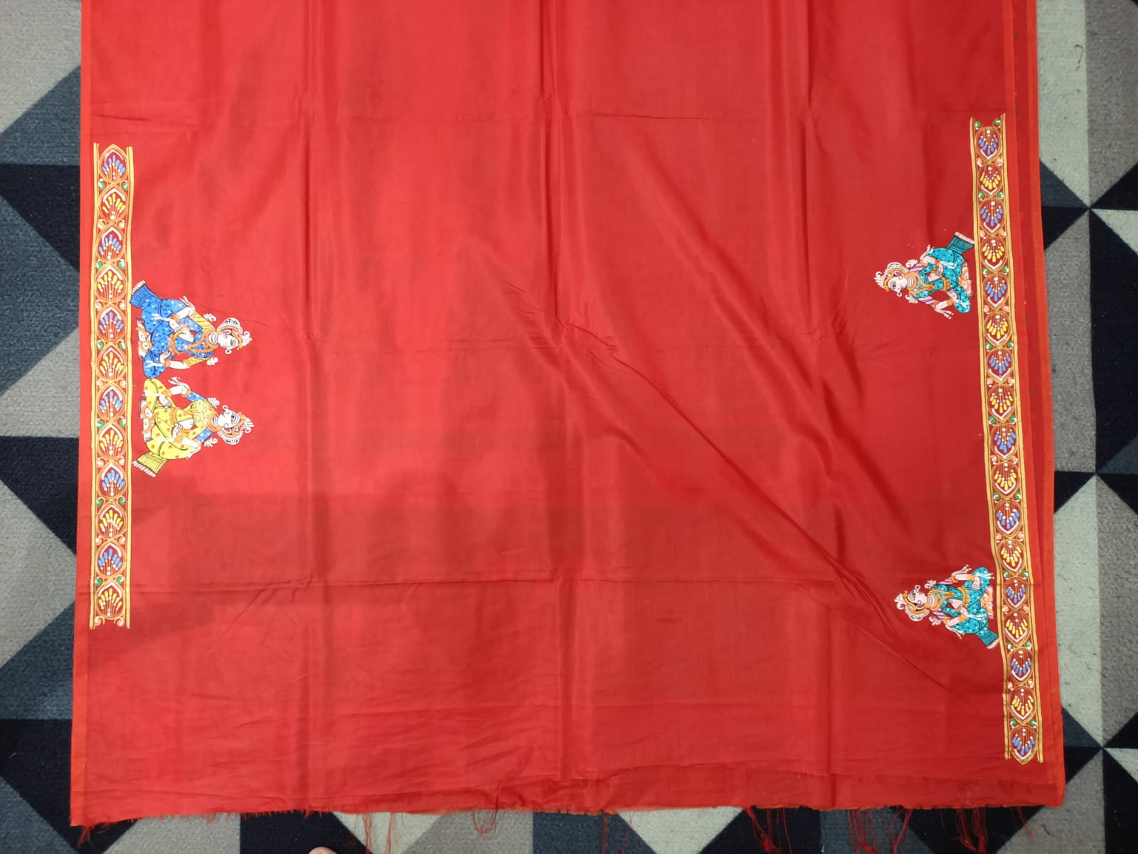 Red Big Box Boita Theme Pattachitra Khadi Silk Saree