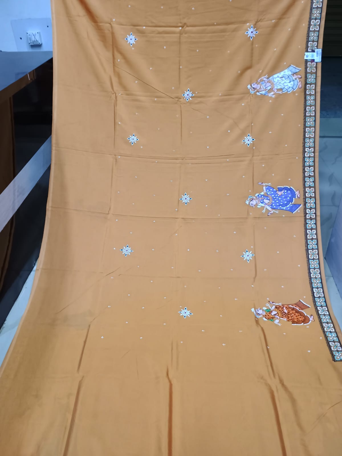 Orange Konark Wheel Theme Pattachitra Khadi Silk Saree