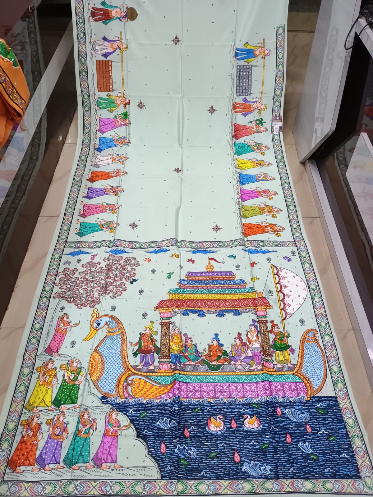 Aqua Boita Bandan Theme Pattachitra Khadi Silk Saree