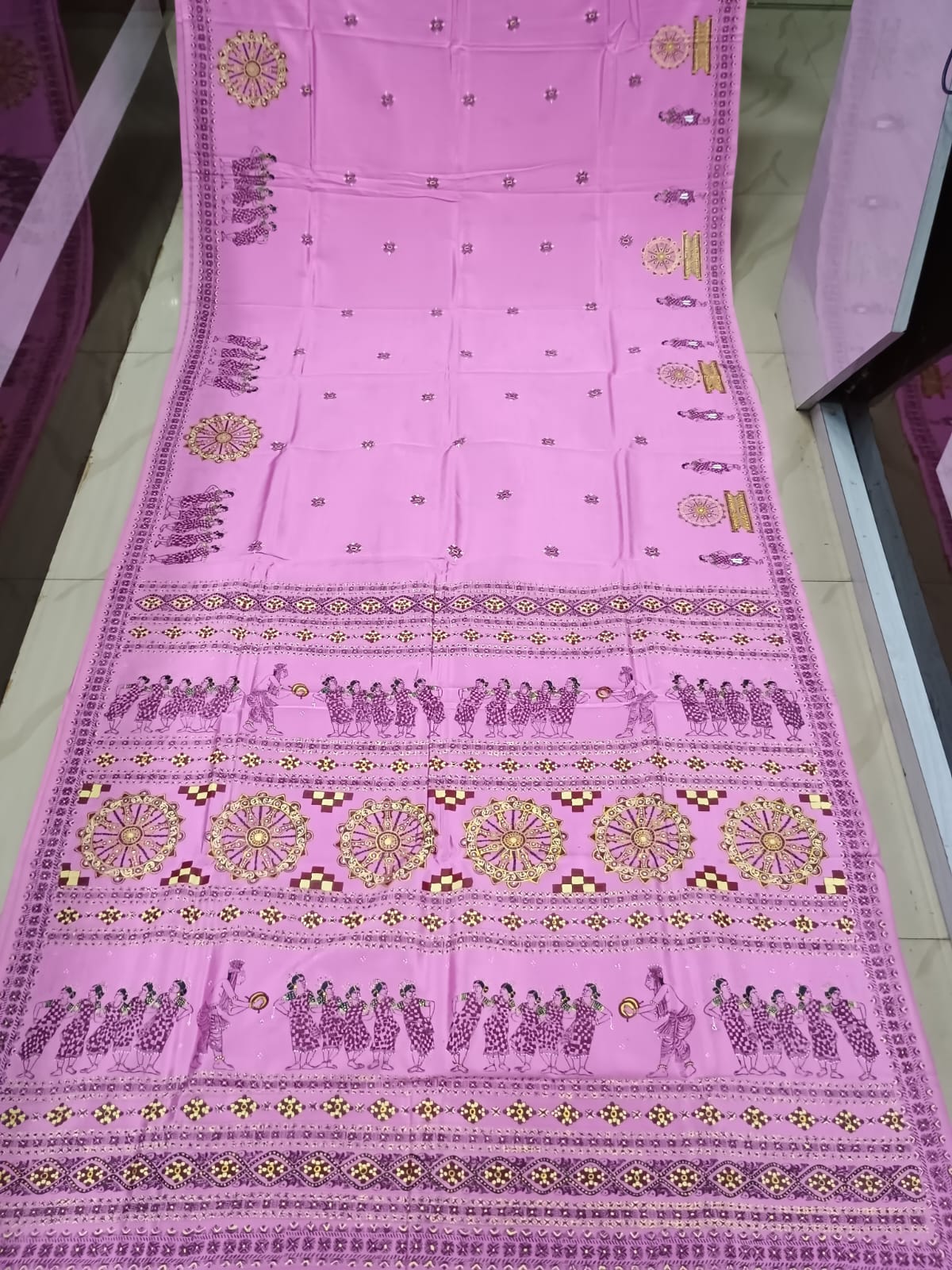 Pink Sambalpuri Dance Theme Pattachitra Khadi Silk Saree