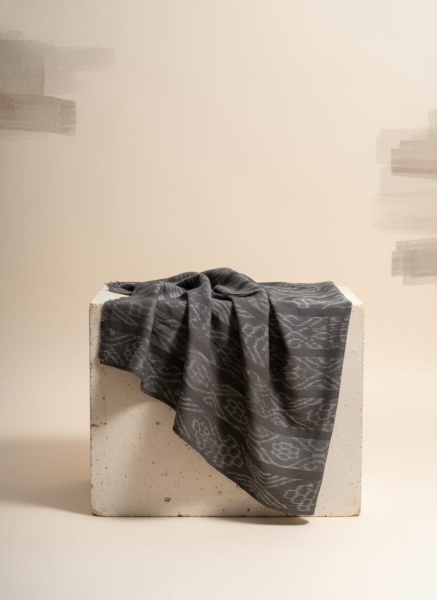 Black Flower Ikat Design Nuapatna Fabrics