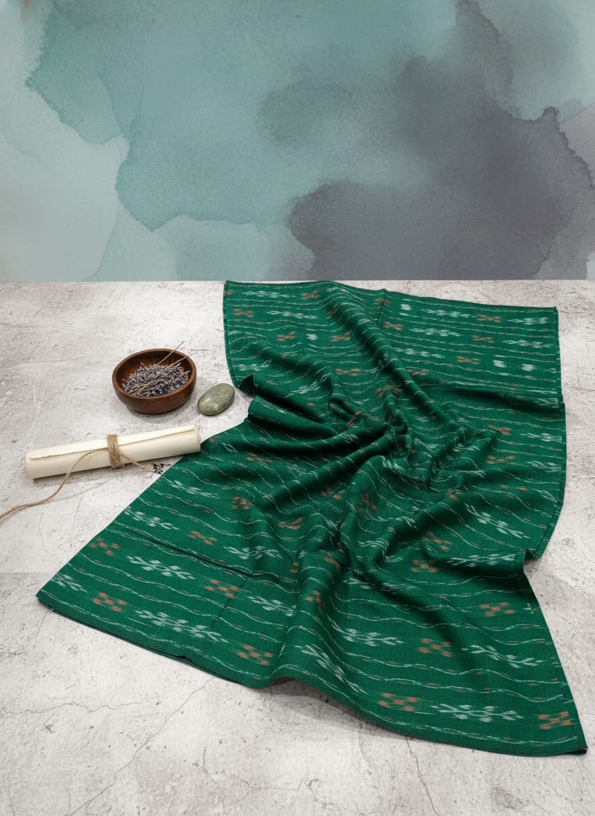Green Flower Jhoti Ikat Design Nuapatna Fabrics