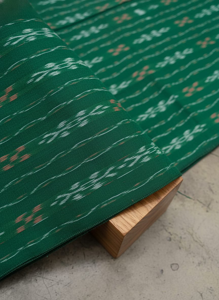 Green Flower Jhoti Ikat Design Nuapatna Fabrics