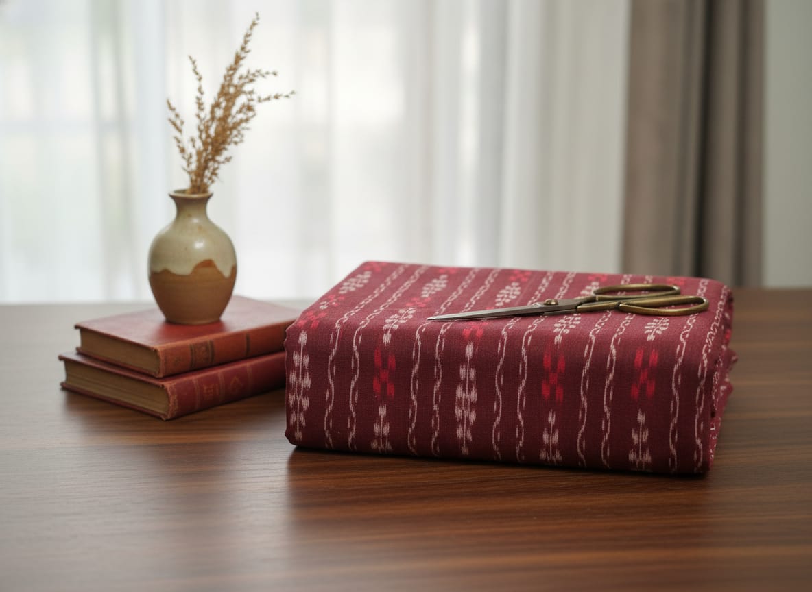 Maroon Flower Jhoti Ikat Design Nuapatna Fabrics