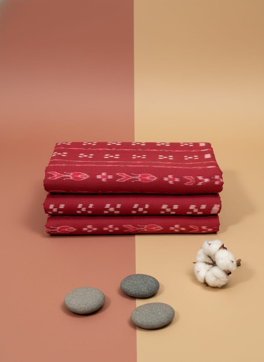 Maroon Fish And Pasapali Ikat Design Nuapatna Fabrics