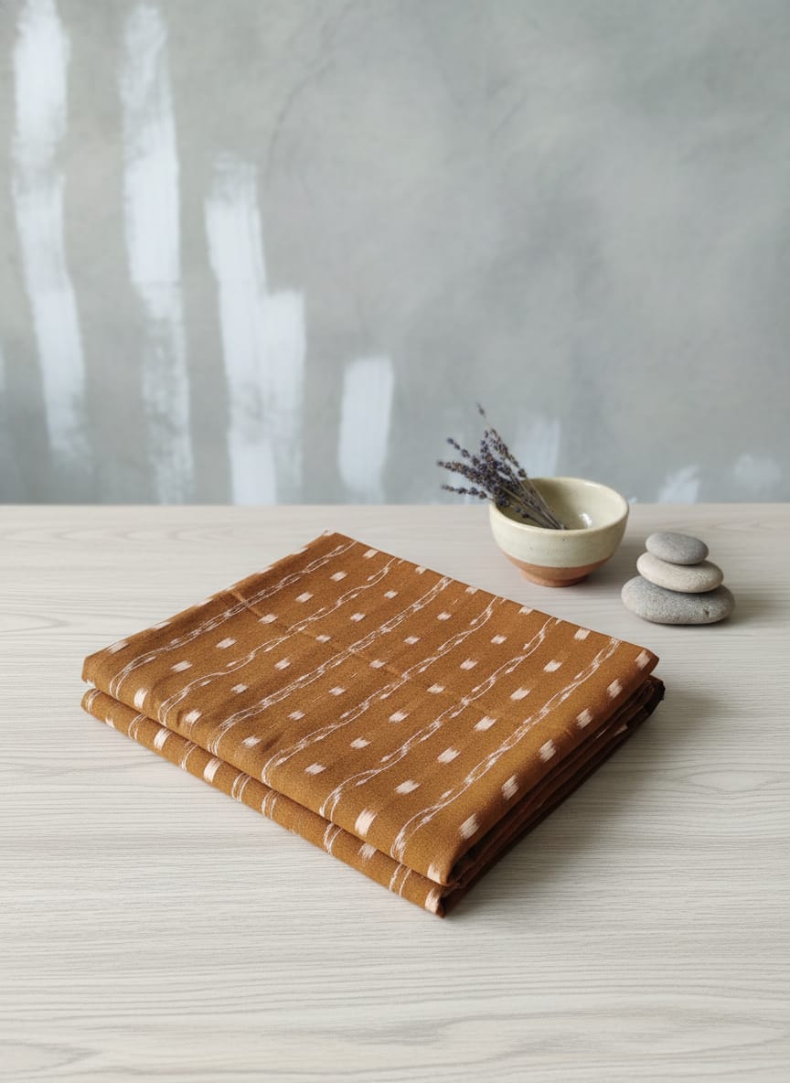 Mustard Yellow Lata Design Ikat Nuapatna Fabrics