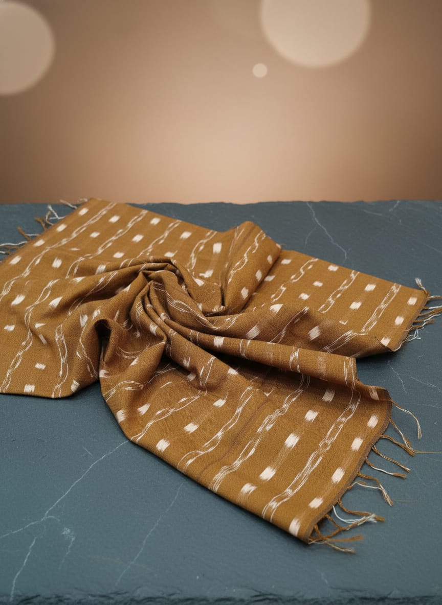 Mustard Yellow Lata Design Ikat Nuapatna Fabrics