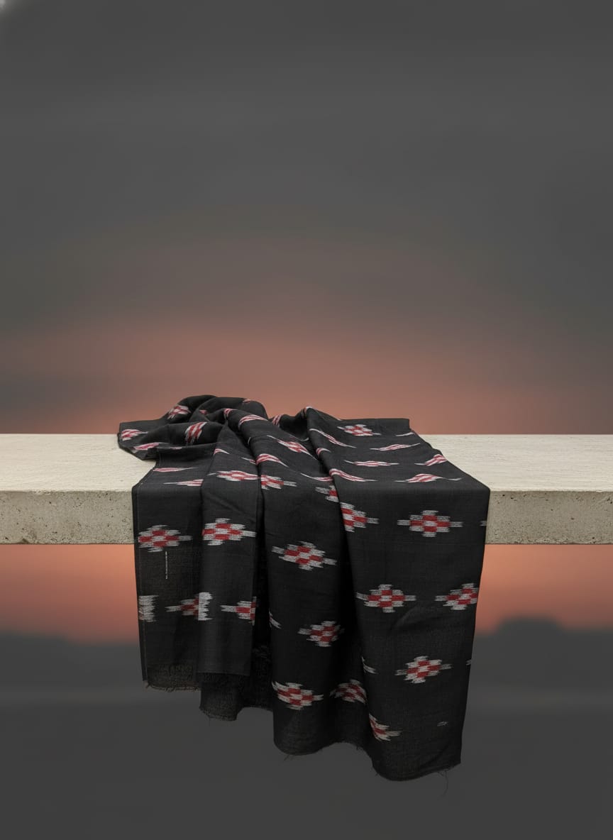 Black Pasapali Design Ikat Nuapatna Fabrics