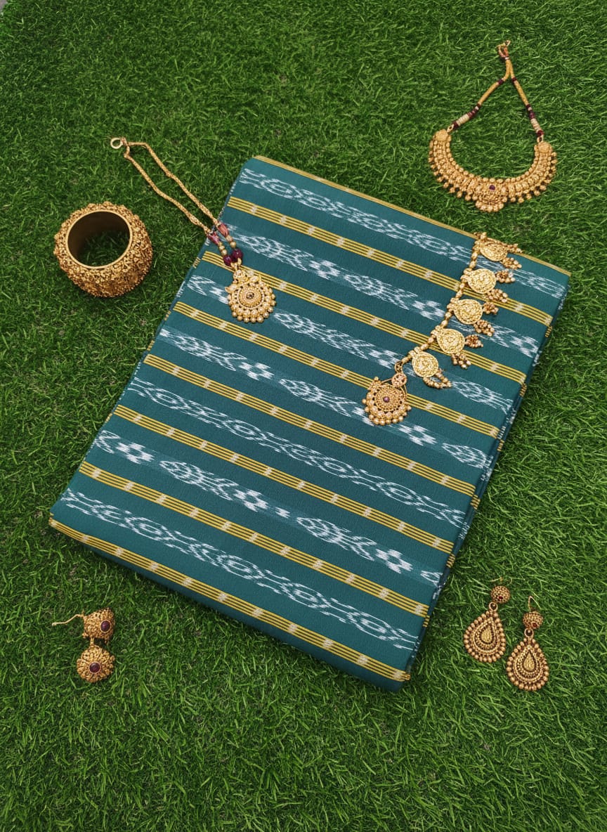 Buttle Green Fish And Pasapali Ikat Design Nuapatna Fabrics