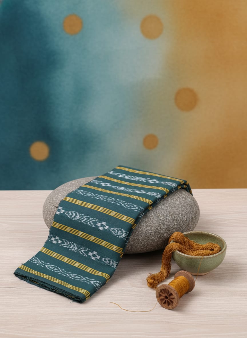 Buttle Green Fish And Pasapali Ikat Design Nuapatna Fabrics