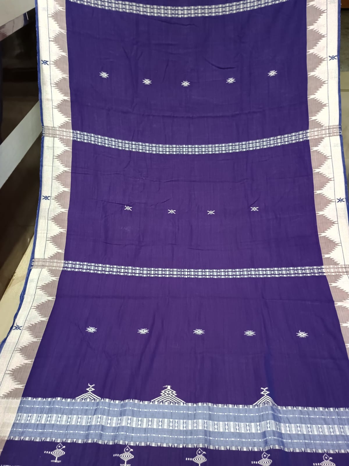 Dual Shade Purple White Plain Border Odisha Handloom Kotpad Cotton Saree