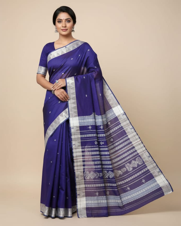 Dual Shade Purple White Plain Border Odisha Handloom Kotpad Cotton Saree