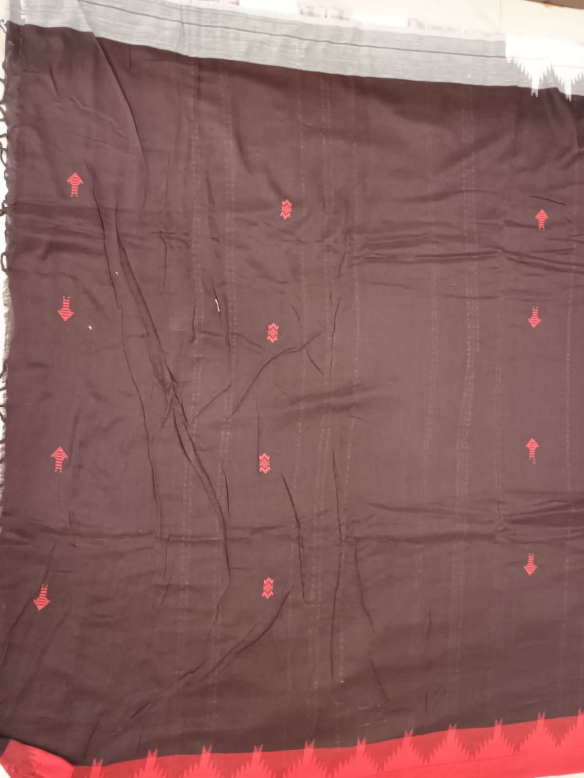 Coffee Ganga Jamuna Border Odisha Handloom Kotpad Cotton Saree