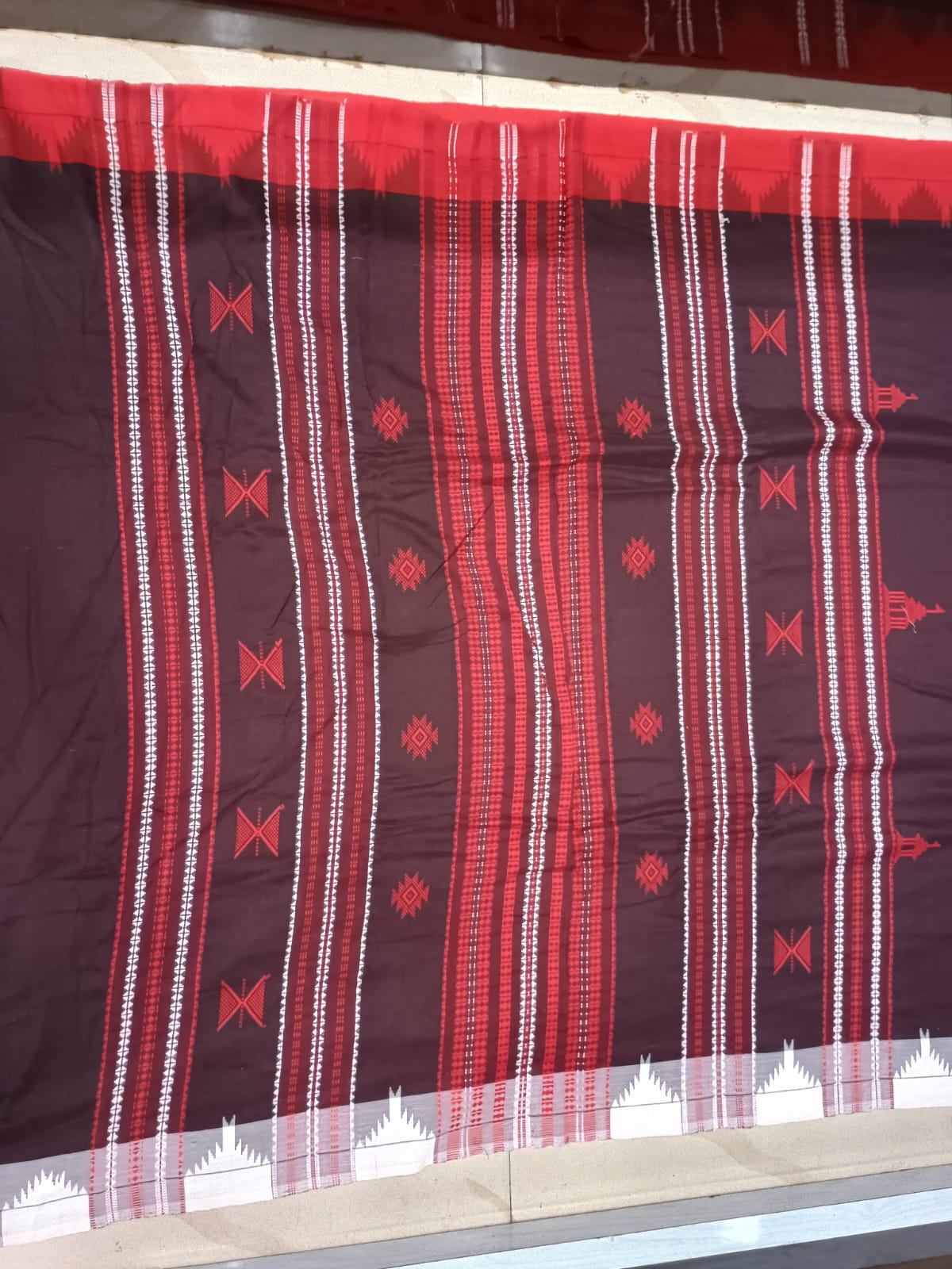 Coffee Ganga Jamuna Border Odisha Handloom Kotpad Cotton Saree