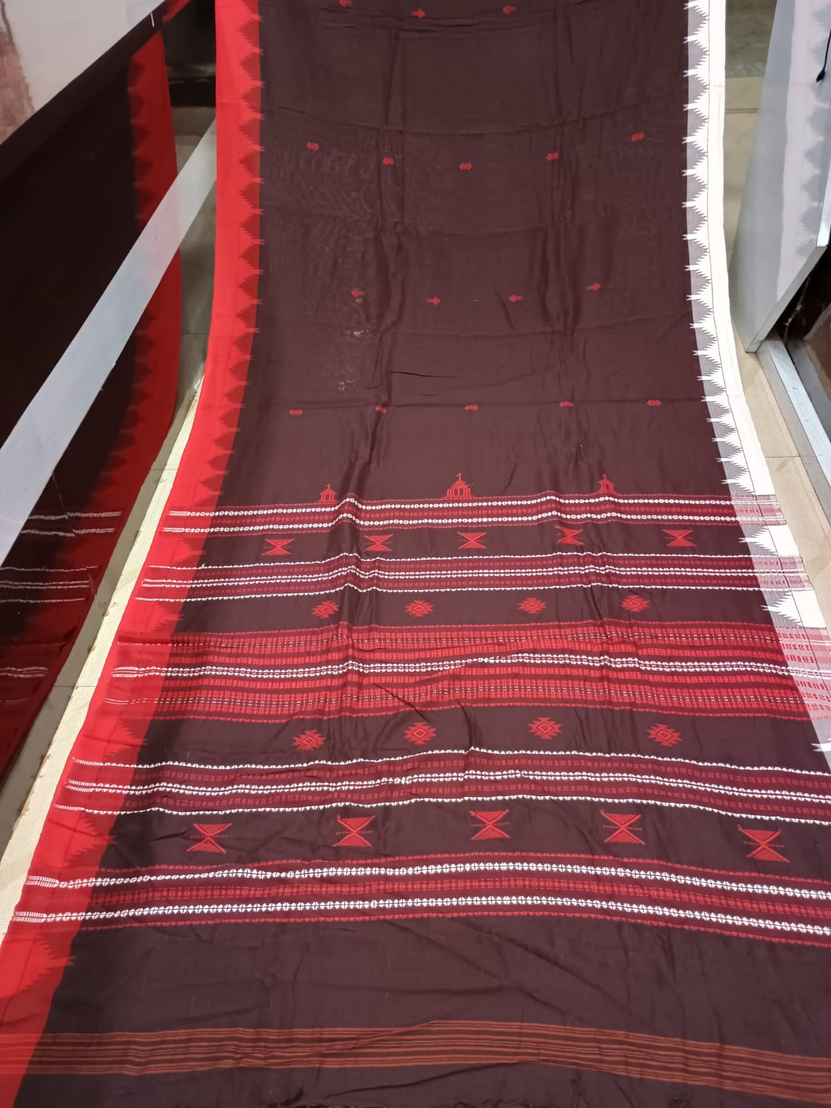 Coffee Ganga Jamuna Border Odisha Handloom Kotpad Cotton Saree
