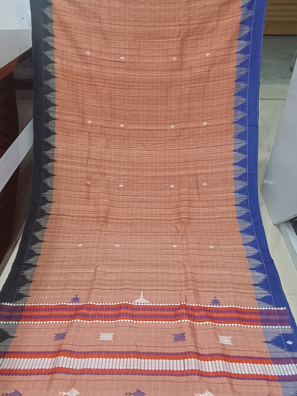 Rust Orange Ganga Jamuna Plain Border Odisha Handloom Kotpad Tussar Saree