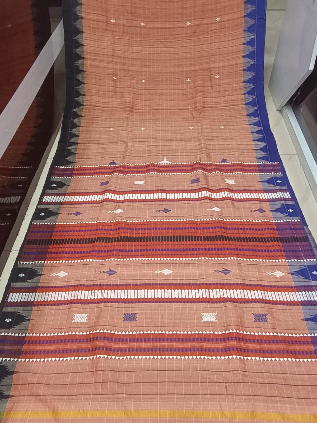 Rust Orange Ganga Jamuna Plain Border Odisha Handloom Kotpad Tussar Saree