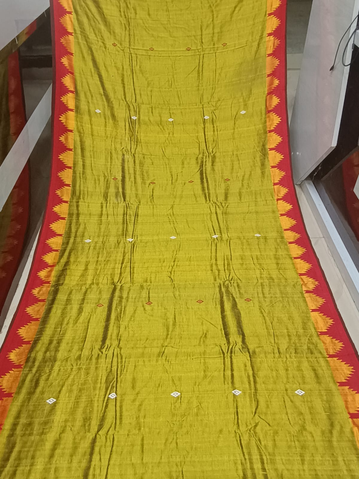 Golden Red Plain Border Odisha Handloom Kotpad Tussar Saree