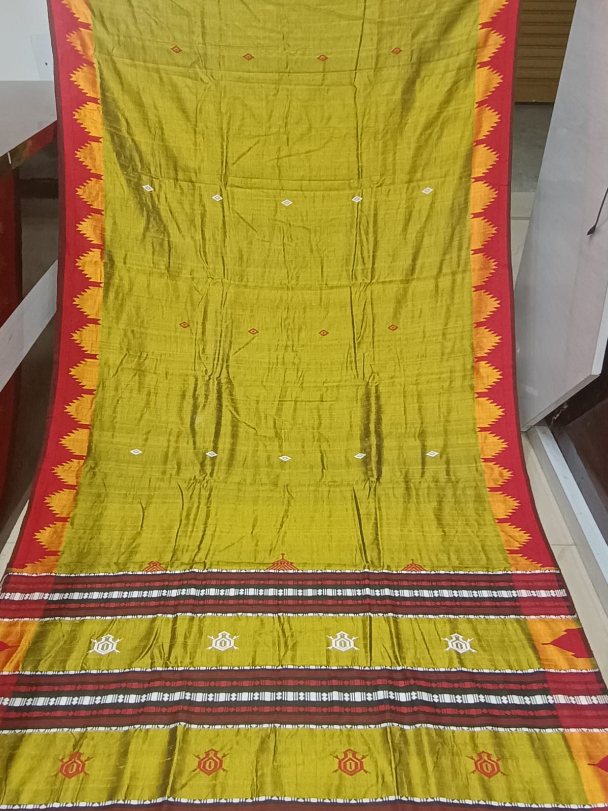 Golden Red Plain Border Odisha Handloom Kotpad Tussar Saree
