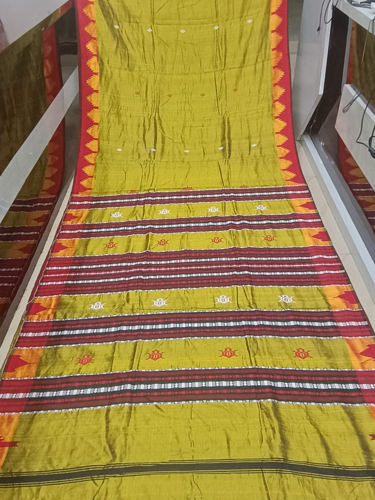 Golden Red Plain Border Odisha Handloom Kotpad Tussar Saree