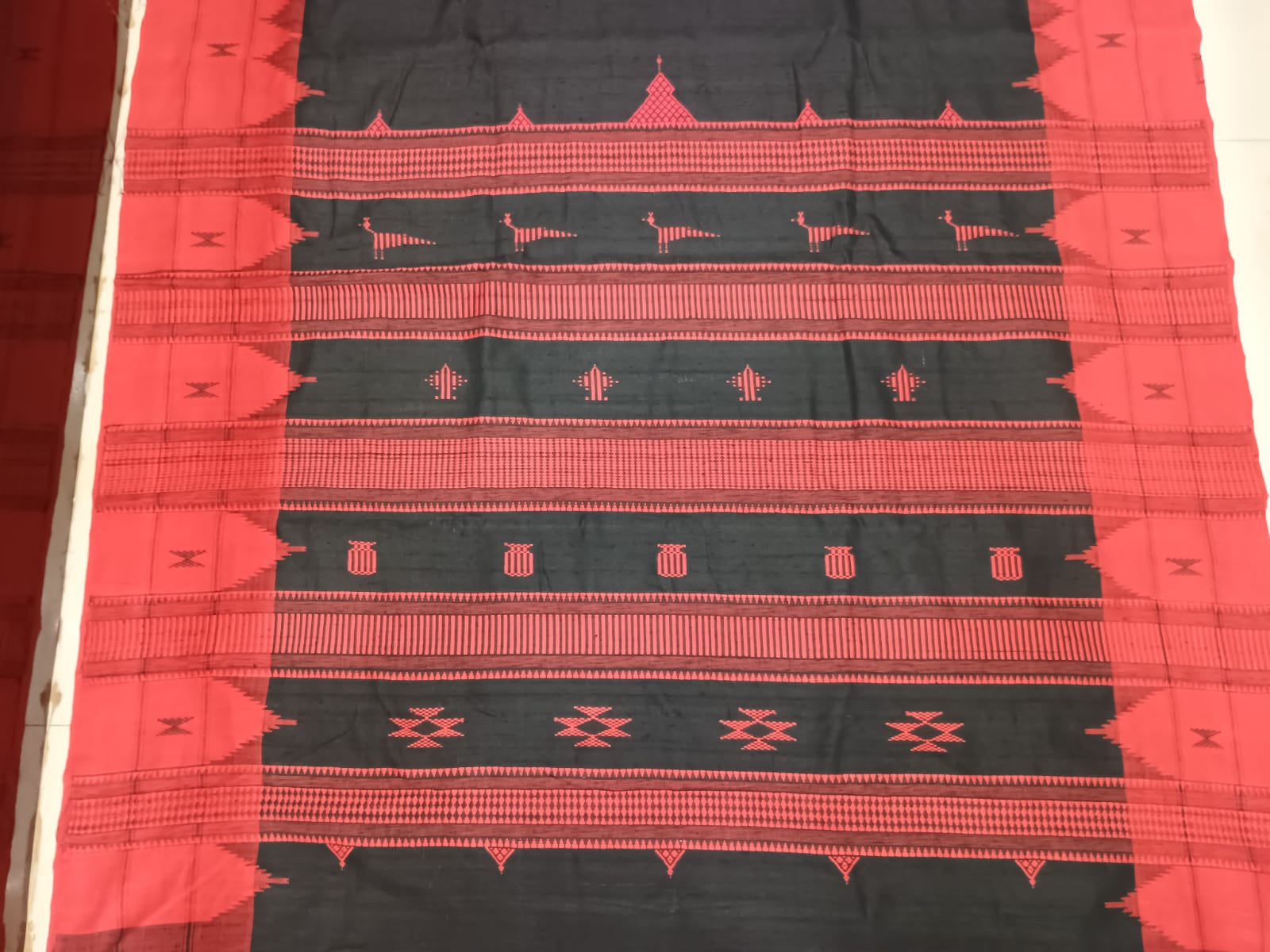 Black Red Plain Border Odisha Handloom Kotpad Tussar Saree