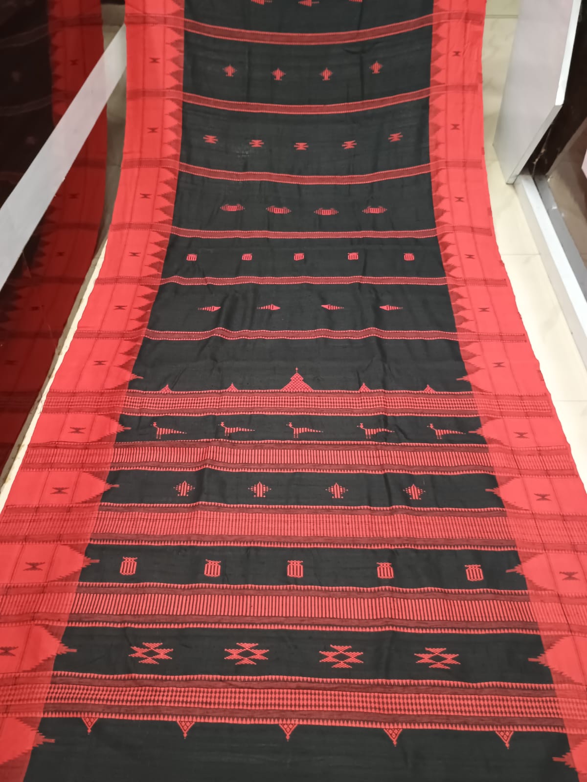 Black Red Plain Border Odisha Handloom Kotpad Tussar Saree