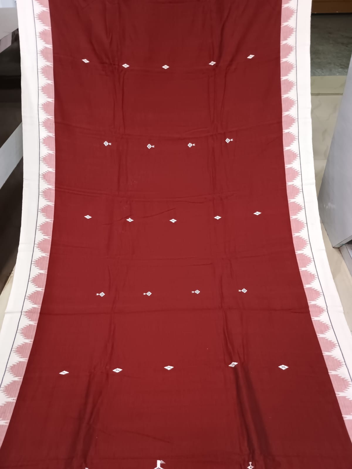 Maroon White Border Odisha Handloom Kotpad Cotton Saree