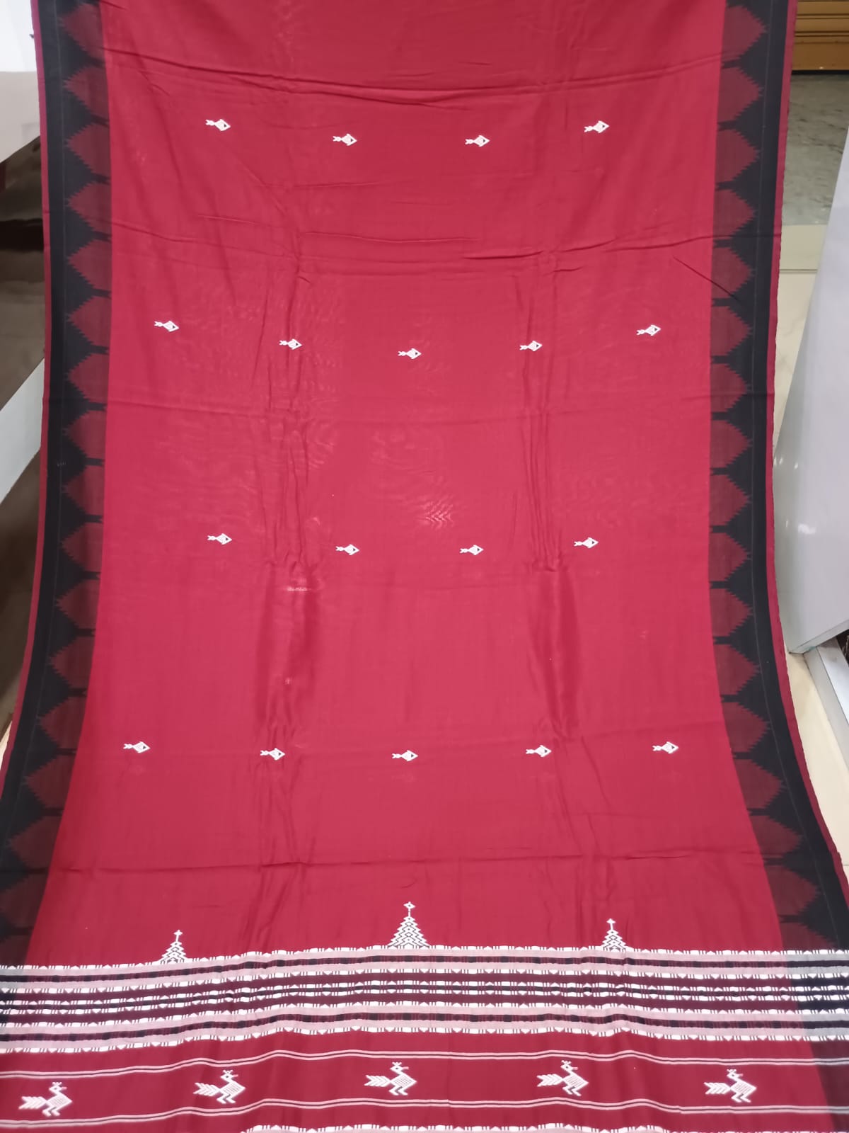 Maroon Black Border Odisha Handloom Kotpad Cotton Saree