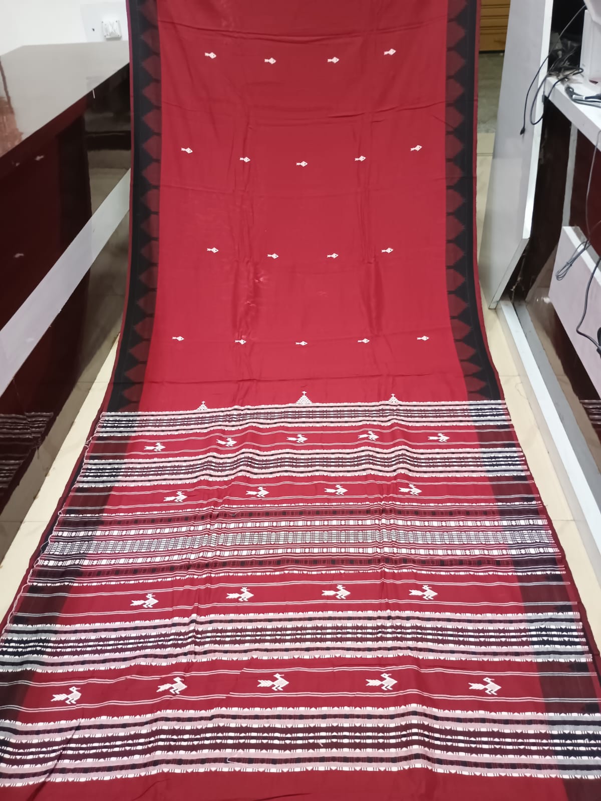 Maroon Black Border Odisha Handloom Kotpad Cotton Saree