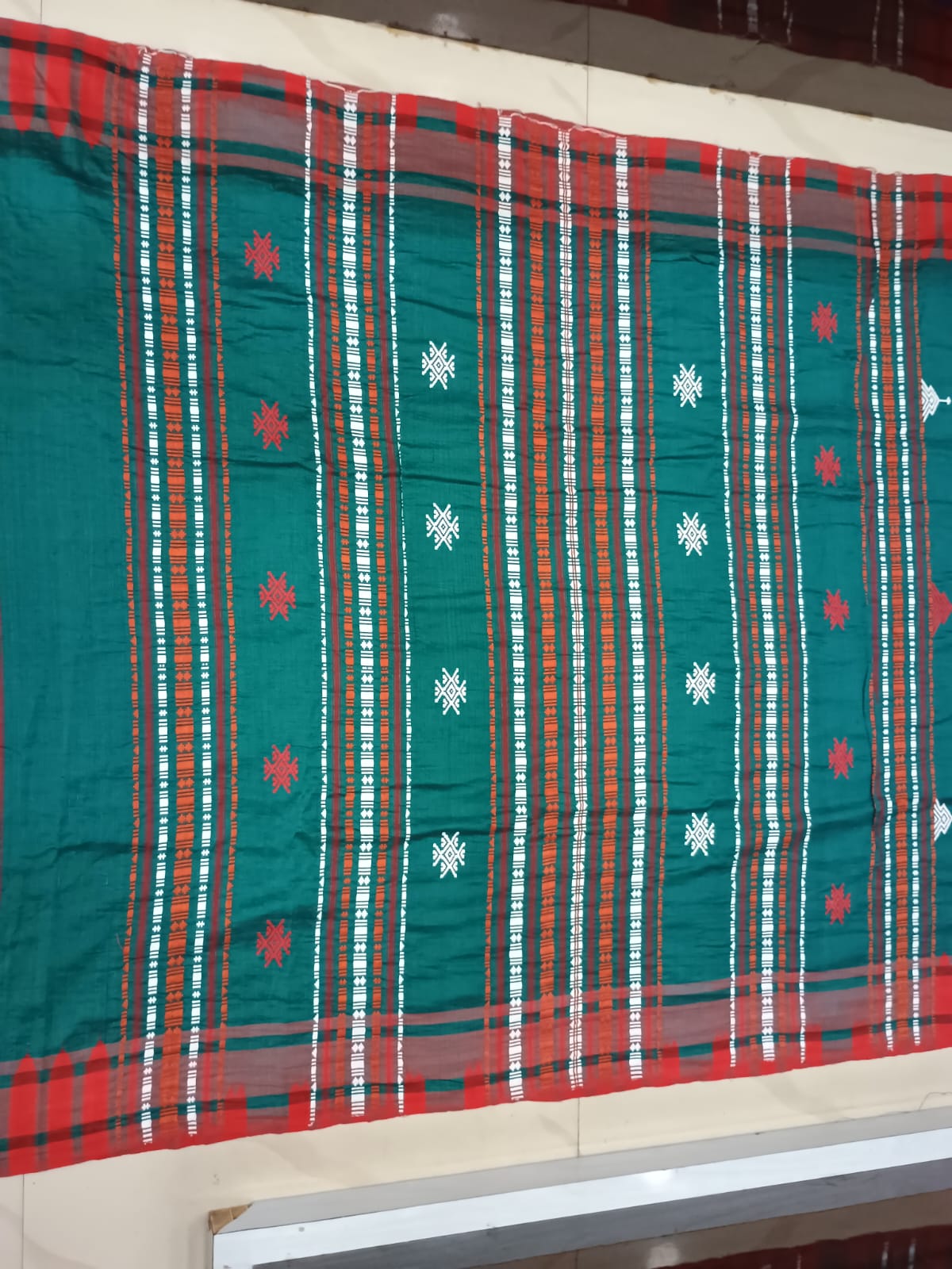 Rama Green Red Plain Kumbha Border Odisha Handloom Kotpad Cotton Saree