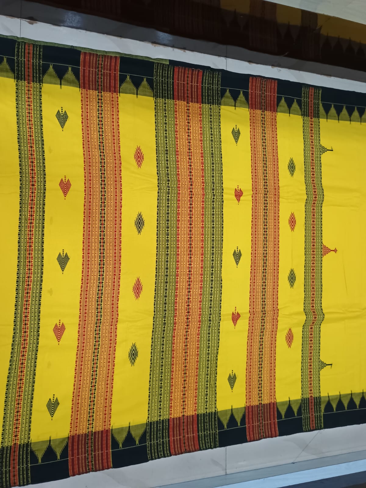 Yellow Black Plain Kumbha Border Odisha Handloom Kotpad Cotton Saree