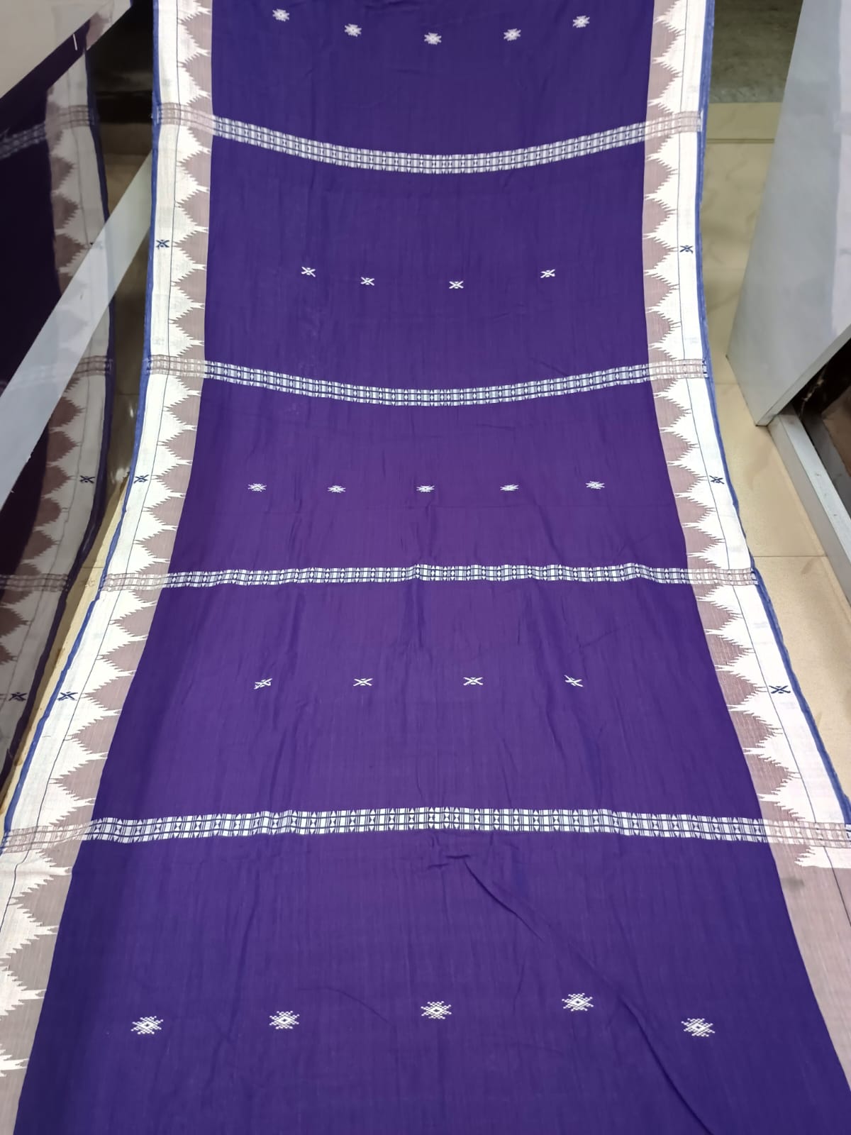 Dual Shade Purple White Plain Border Odisha Handloom Kotpad Cotton Saree