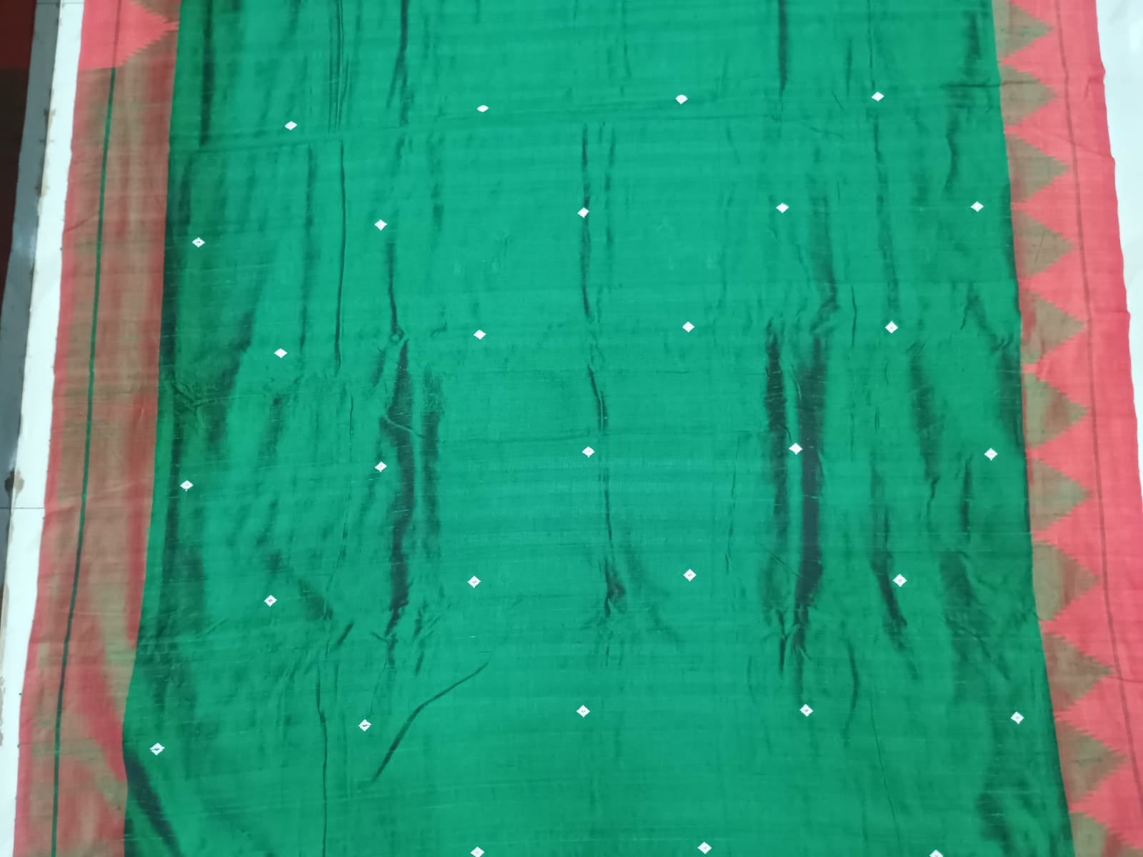 Green Red Plain Border Odisha Handloom Kotpad Tussar Saree