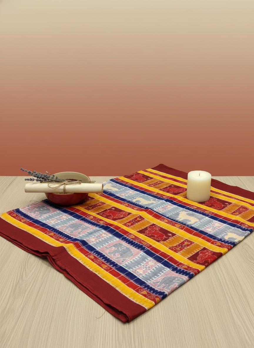 Yellow Multi Colour Animal Design Sambalpuri Fabrics