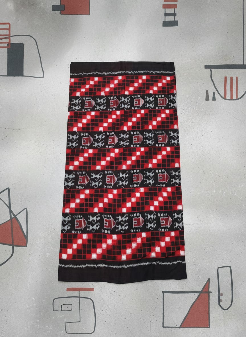 Red Black Tribal And House Design Sambalpuri Fabrics