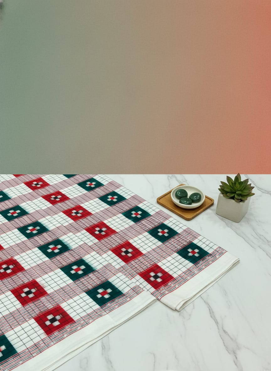 White Multi Colour Pasapali Design Sambalpuri Fabrics