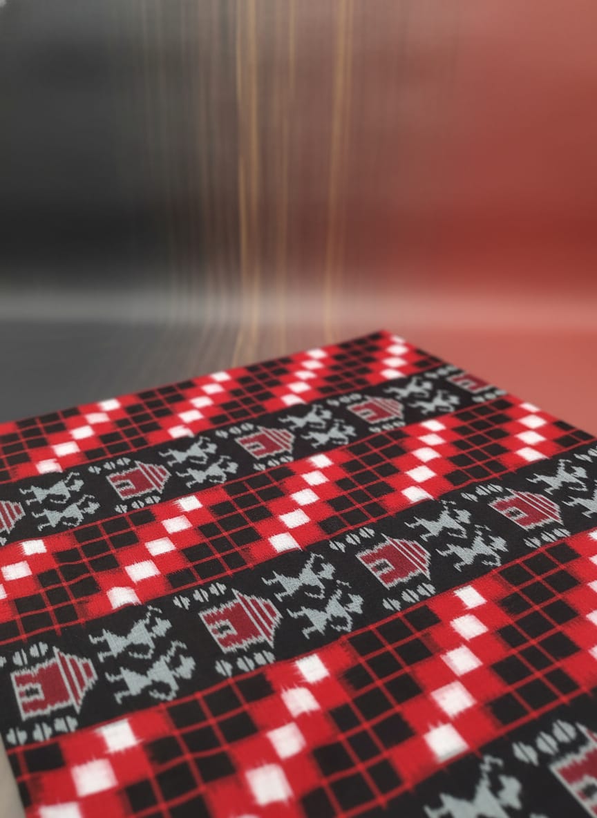 Red Black Tribal And House Design Sambalpuri Fabrics