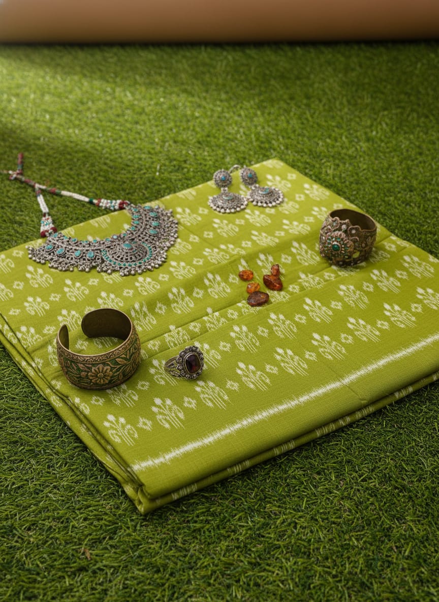 Mehendi Green Flower Design Sambalpuri Fabrics